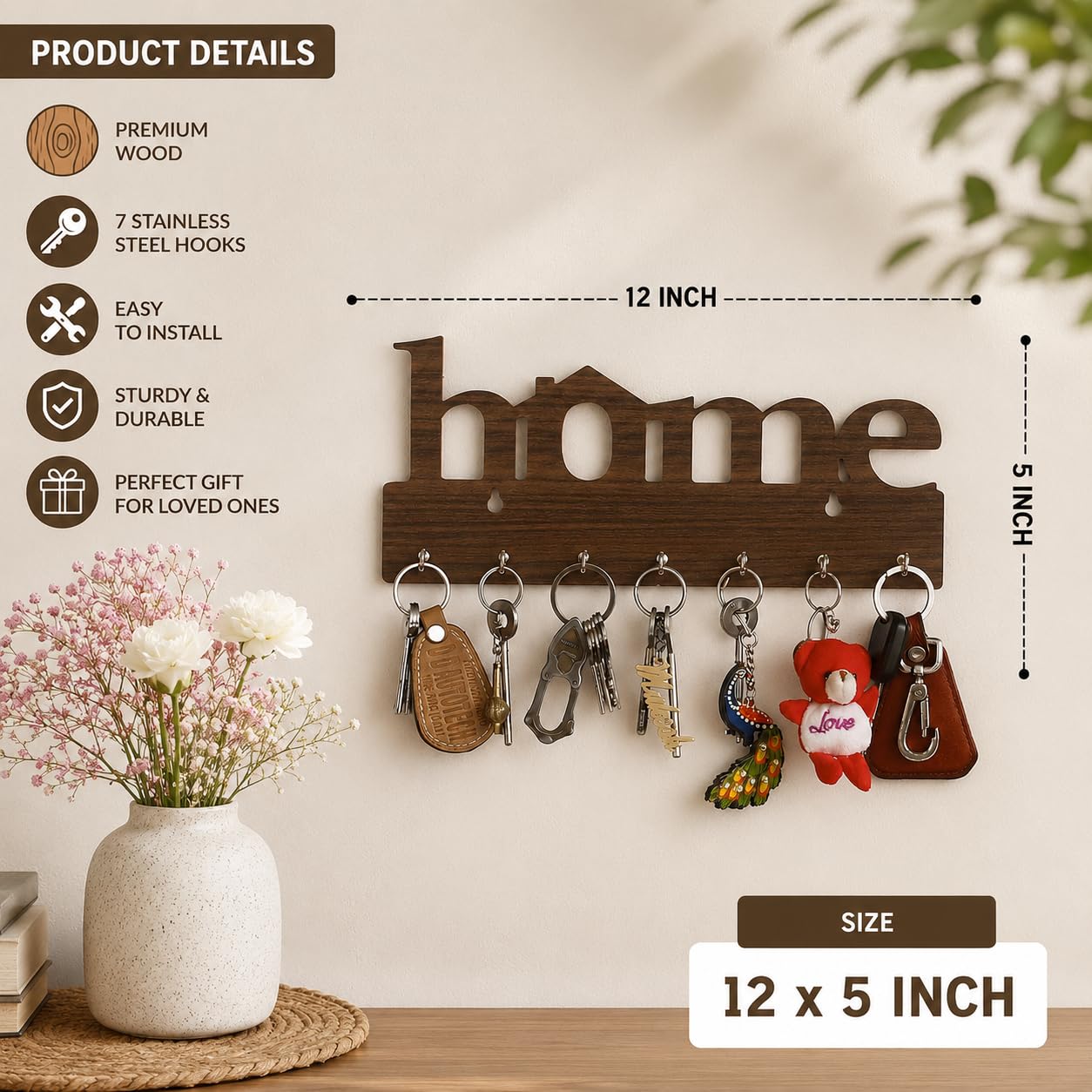Premium Home Keys Wooden Key Holder