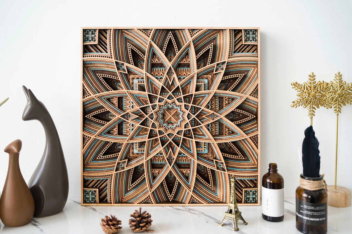 Intricate Layered Wooden Star Mandala Wall Art