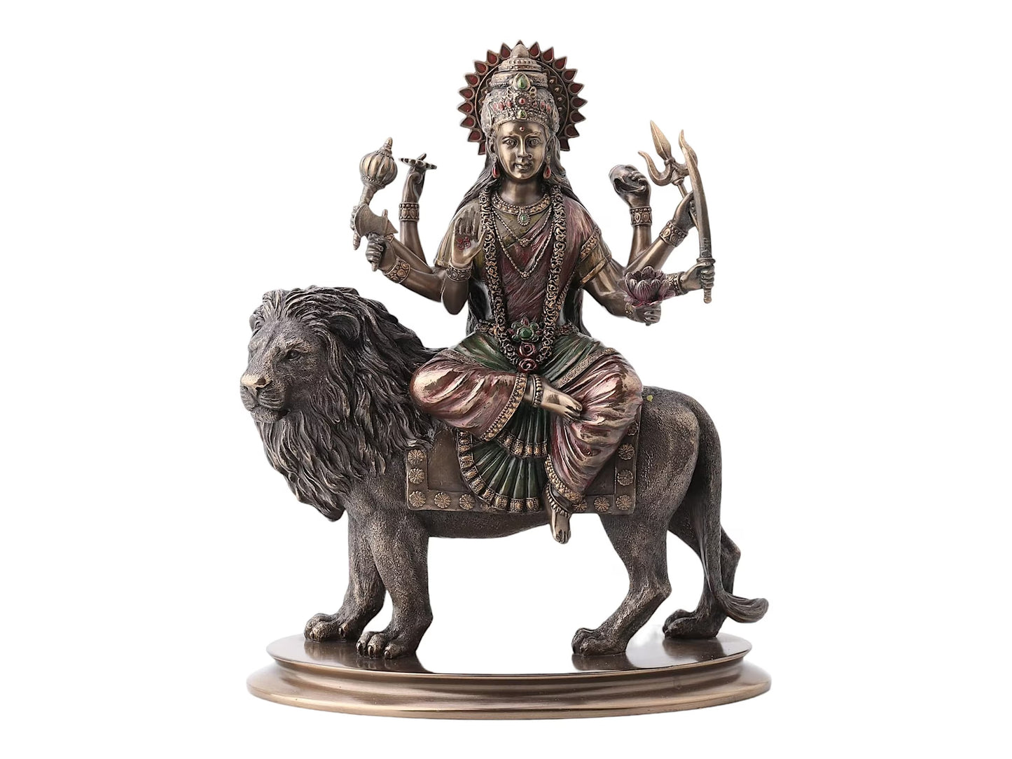 Antique Finish Goddess Durga Riding Lion Idol