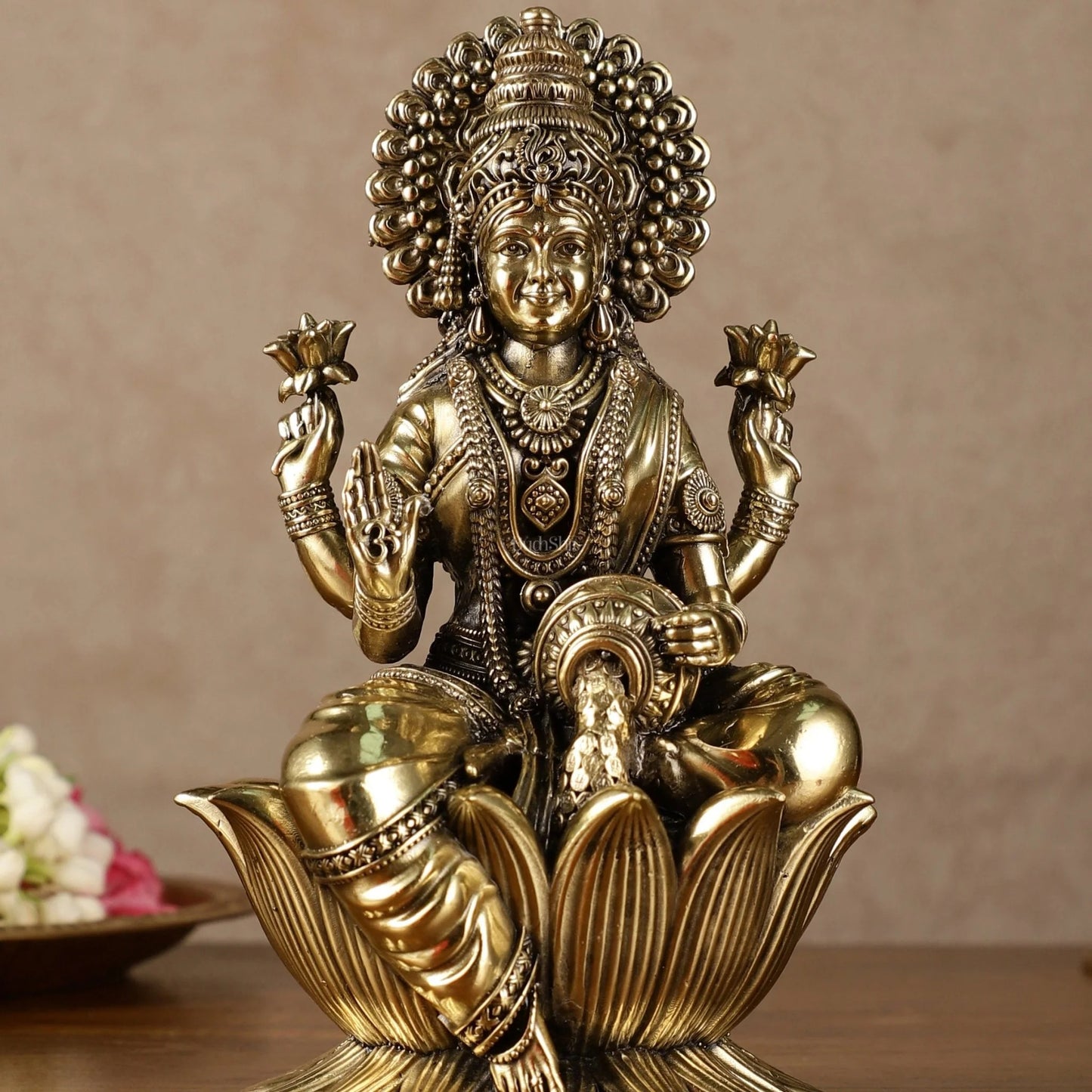 Brass Goddess Dhan Lakshmi Idol on Lotus