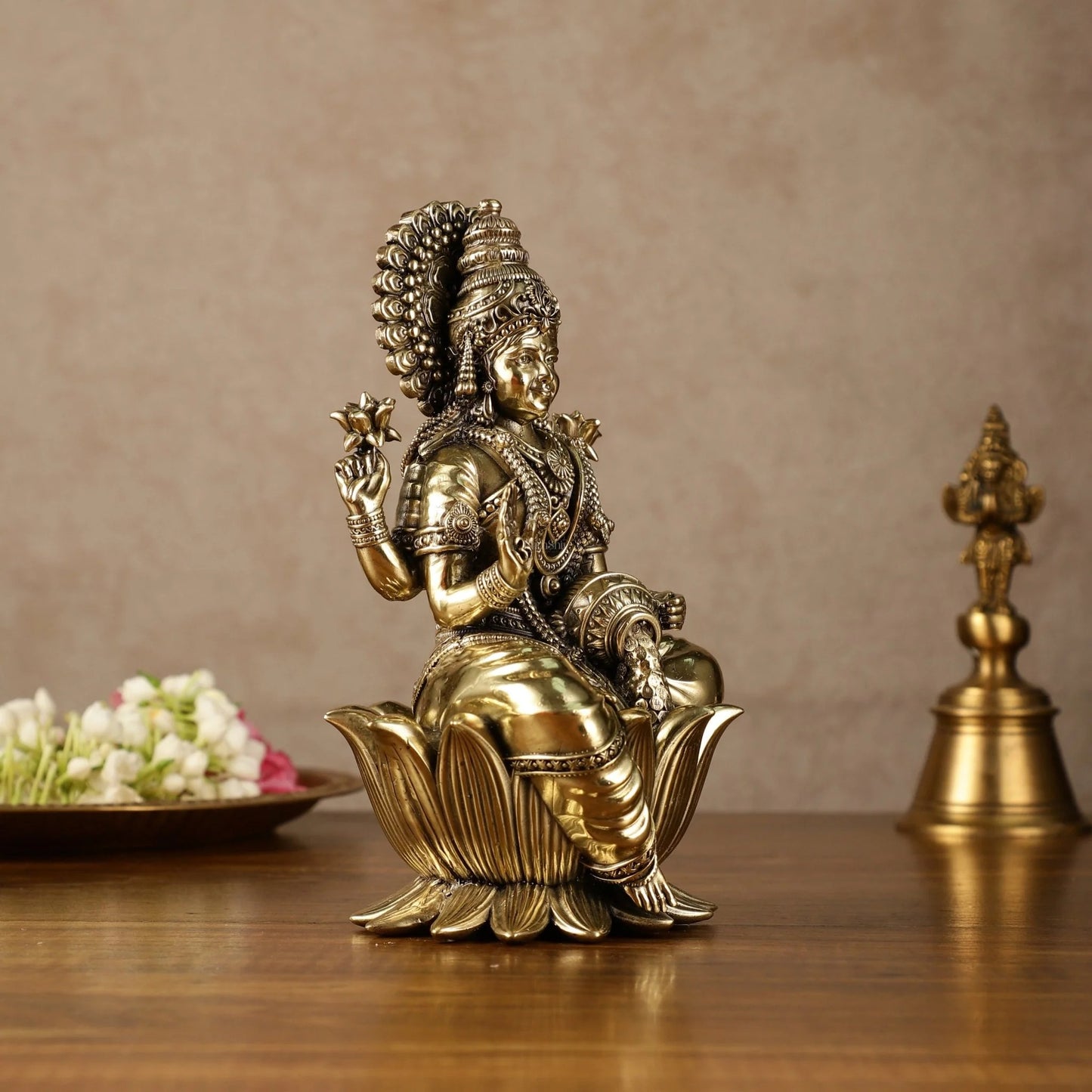 Brass Goddess Dhan Lakshmi Idol on Lotus