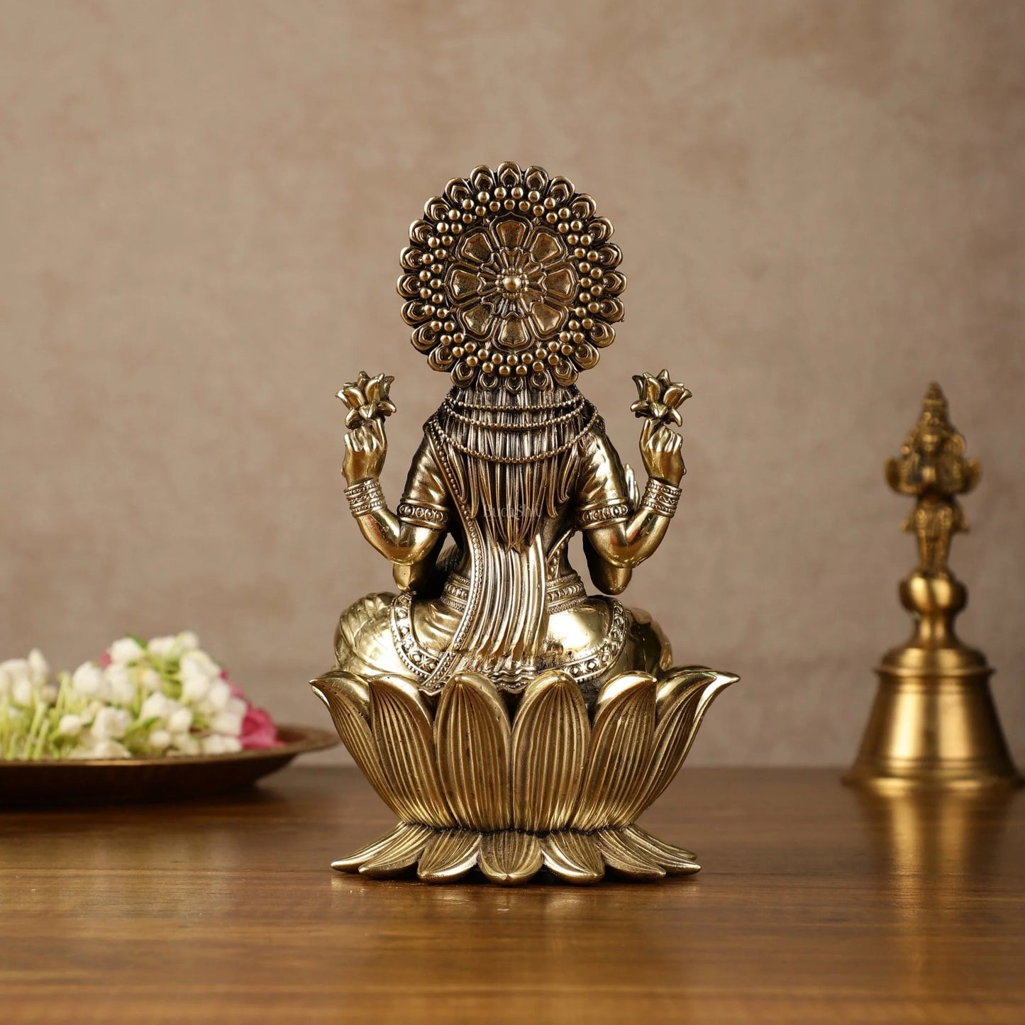 Brass Goddess Dhan Lakshmi Idol on Lotus