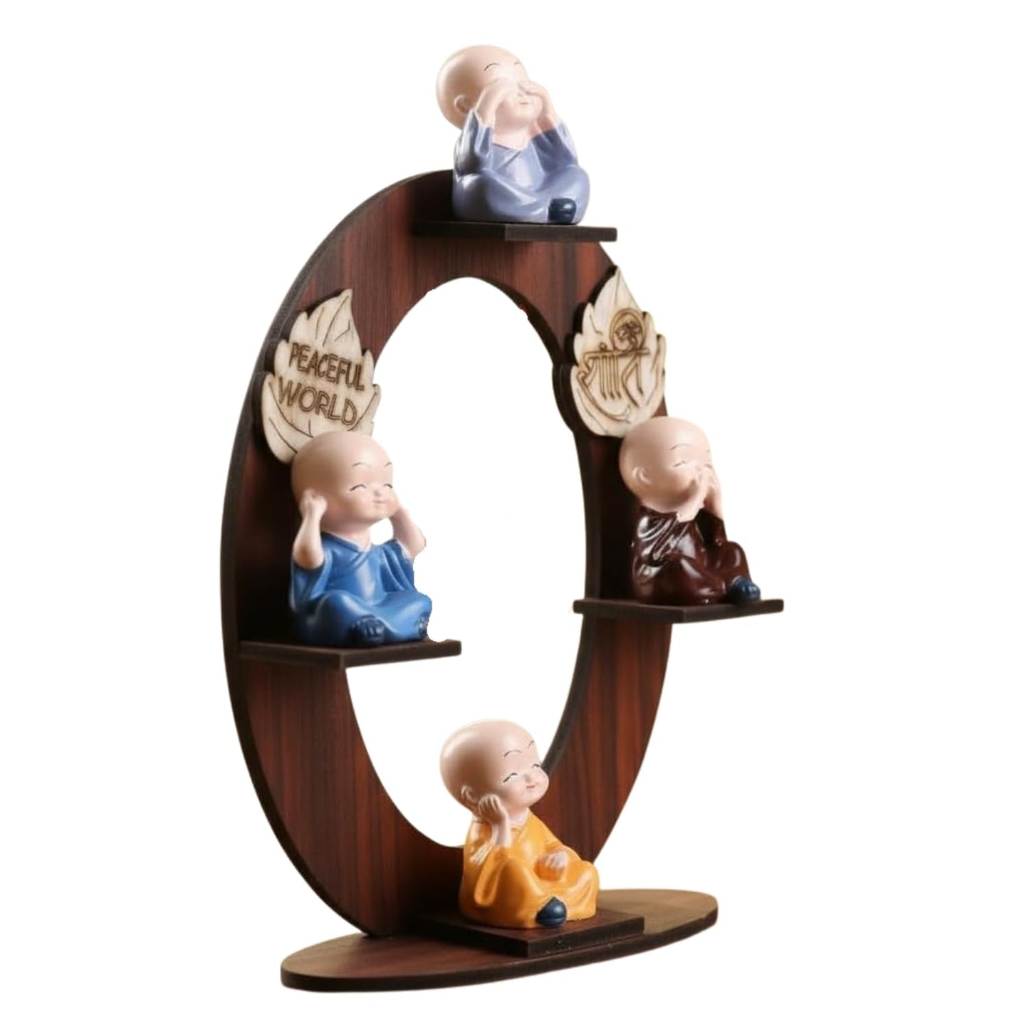 Wooden 4 Buddha Monk Figurine Table Decor Showpiece