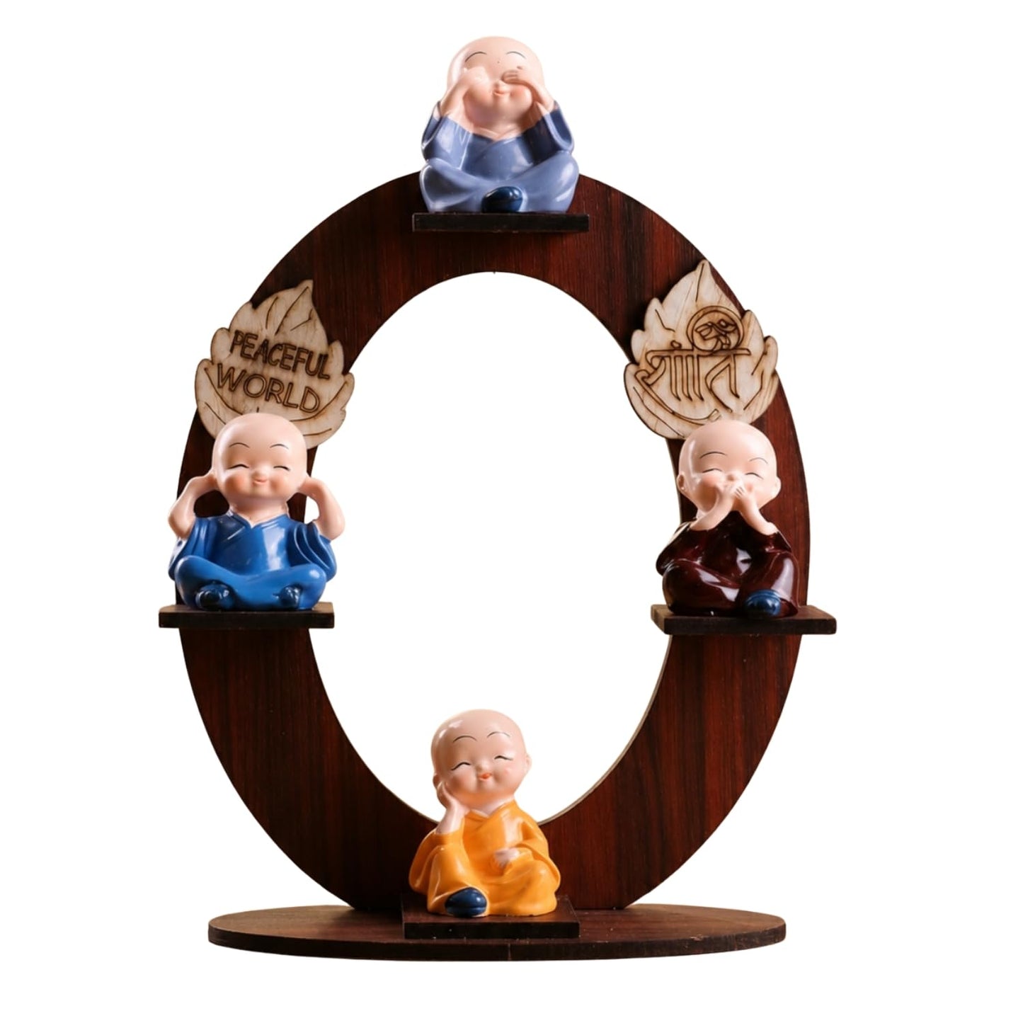 Wooden 4 Buddha Monk Figurine Table Decor Showpiece
