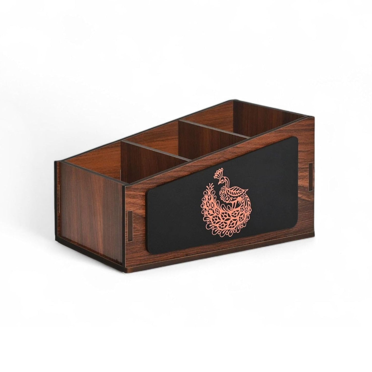 Remote Stand with 3 Sections Elegant Wooden Remote Control Organizer
