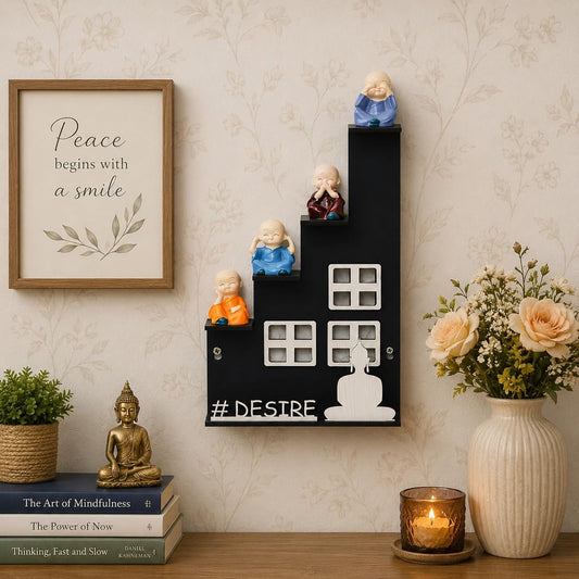 Wooden Buddha Monk Wall Shelf for Home Decor