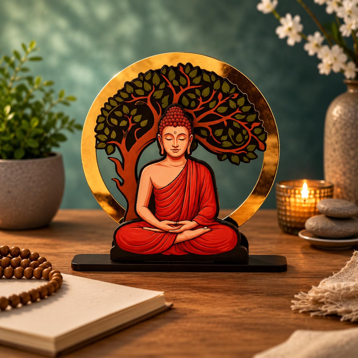Buddha Under Bodhi Tree Wooden Desk Decor