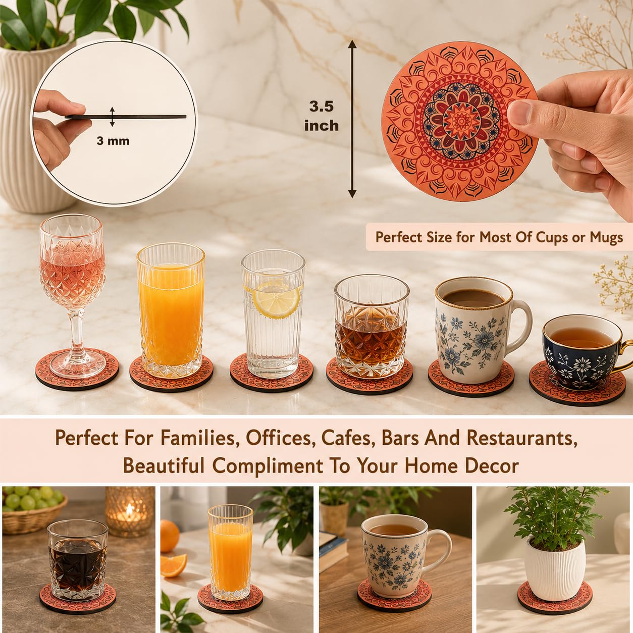 Mandala Art Wooden Tea Coasters Set OF 6 with Holder