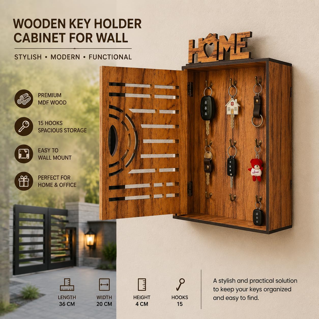 Wooden Key Holder Cabinet for Wall