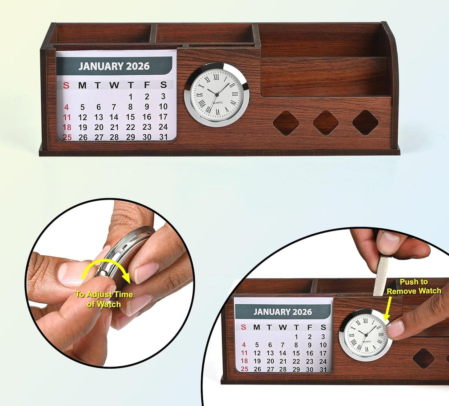Wooden Desk Organizer with Mobile Stand, Pen Holder