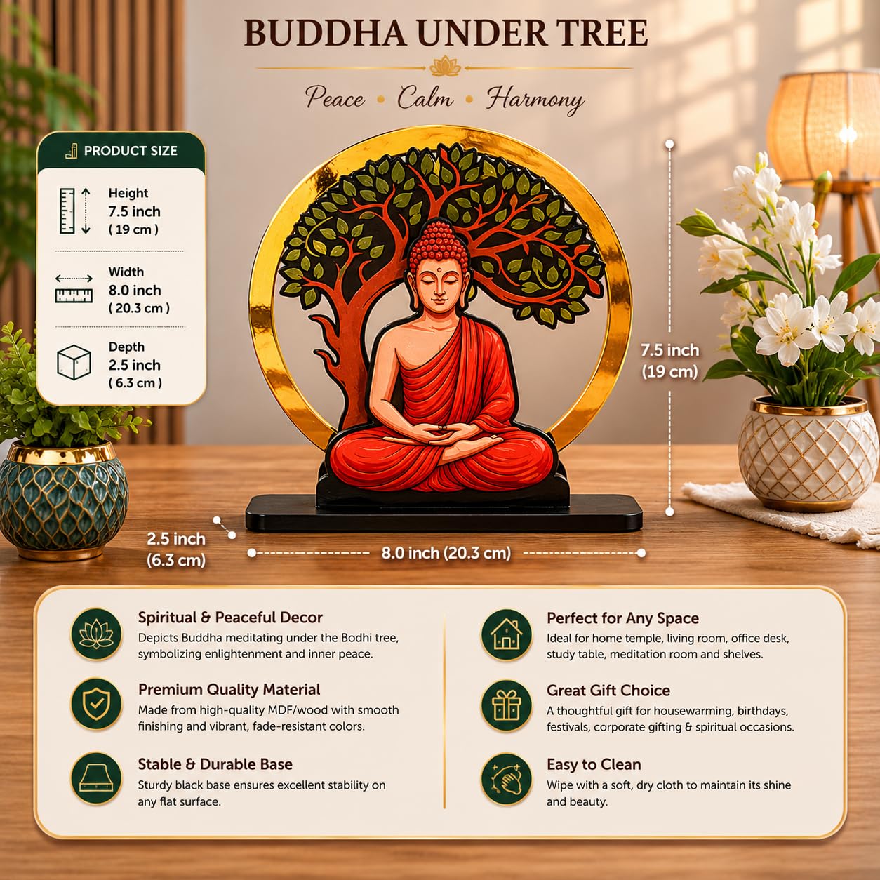 Buddha Under Bodhi Tree Wooden Desk Decor
