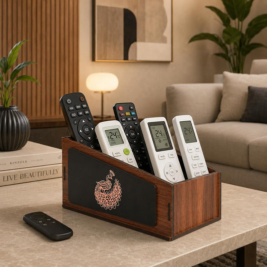 Remote Stand with 3 Sections Elegant Wooden Remote Control Organizer