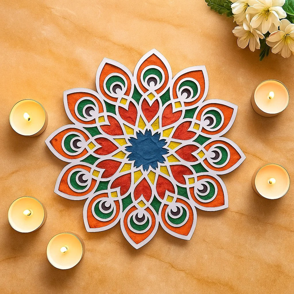 Rangoli Stencils Peacock Rangoli Making Frame for Diwali Decoration Item for Home Decor - MDF Stencil Rangoli FreeI Rangoli for Pooja Room & Living Decor Diwali Festival Gift Item