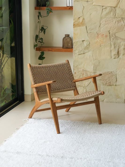 Handcrafted Teak & Rattan Lounge Chair