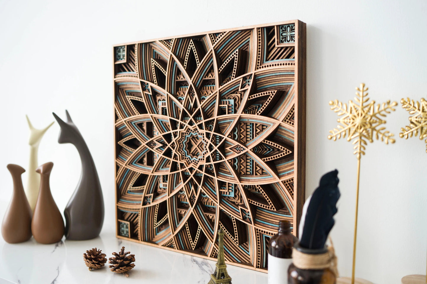 Intricate Layered Wooden Star Mandala Wall Art