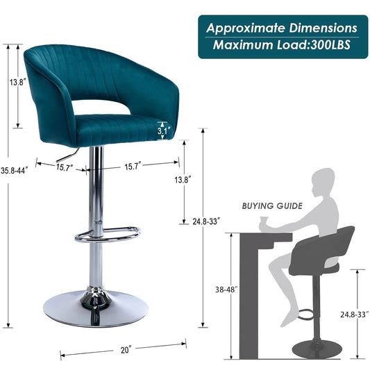 Plush Blue Velvet Adjustable Bar Chair