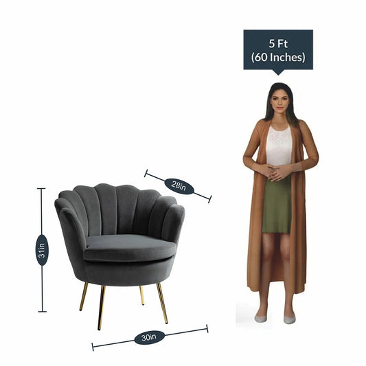 Shell Motif Luxury Grey Velvet Lounge Chair
